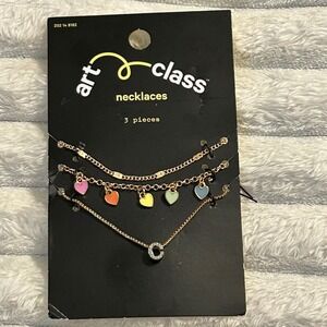 Art Class Necklaces‎ 3 Piece Set Gold Tone Heart Charm Layered Choker Necklace